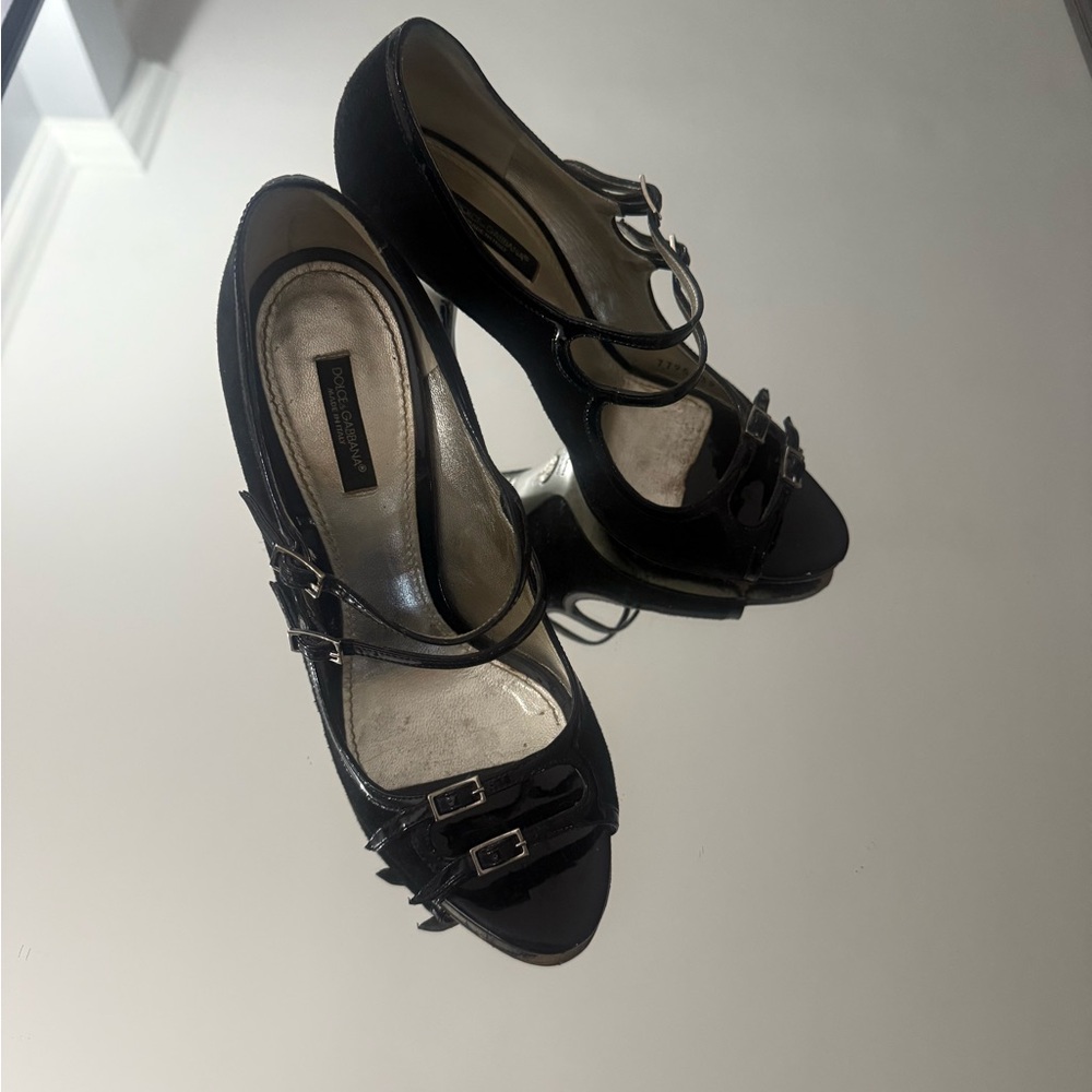 Dolce & Gabbana Glossy Black Double Buckle Heels - Picture 7 of 10